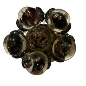 Vintage glass bead cluster clip earrings, brown marked made in Italy